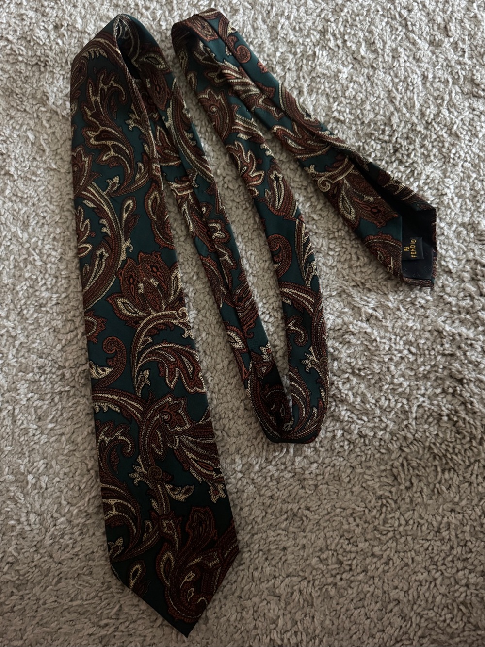 Fendi vintage Dark Green and Orange  Paisley Tie